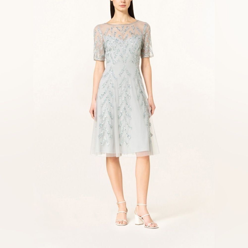 Adrianna Papell Sequin Beaded Tulle Formal Dress NWT Size 8